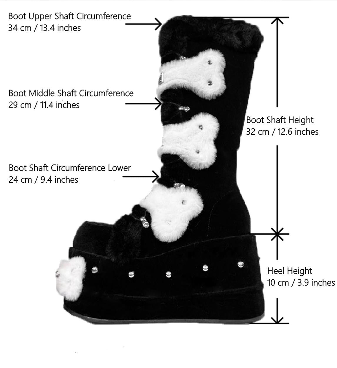 Y2K Platform Shoes Black Plush Combat Rivet Boots 33820:448326