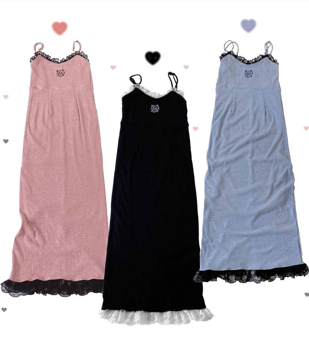 Jirai Kei Dress Ryousangata Lace Slip Dress Long Version 34412:459888 34412:459888