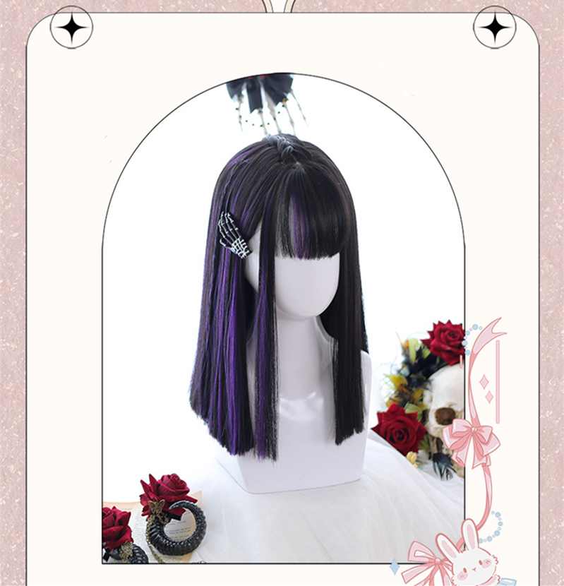 Lolita Wig Black Purple Partial Highlight Straight Wig 35948:513512 35948:513512