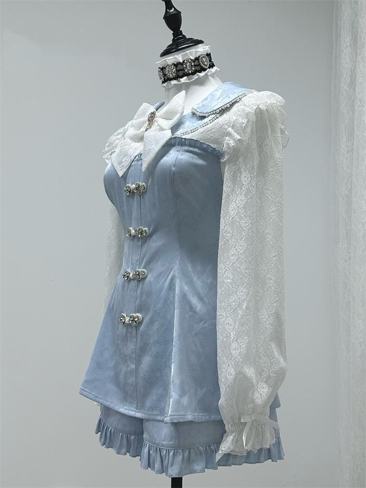 Jirai Kei Dress Long Lace Sleeve Petal Collar Chinese Style Dress Set 34506:512510
