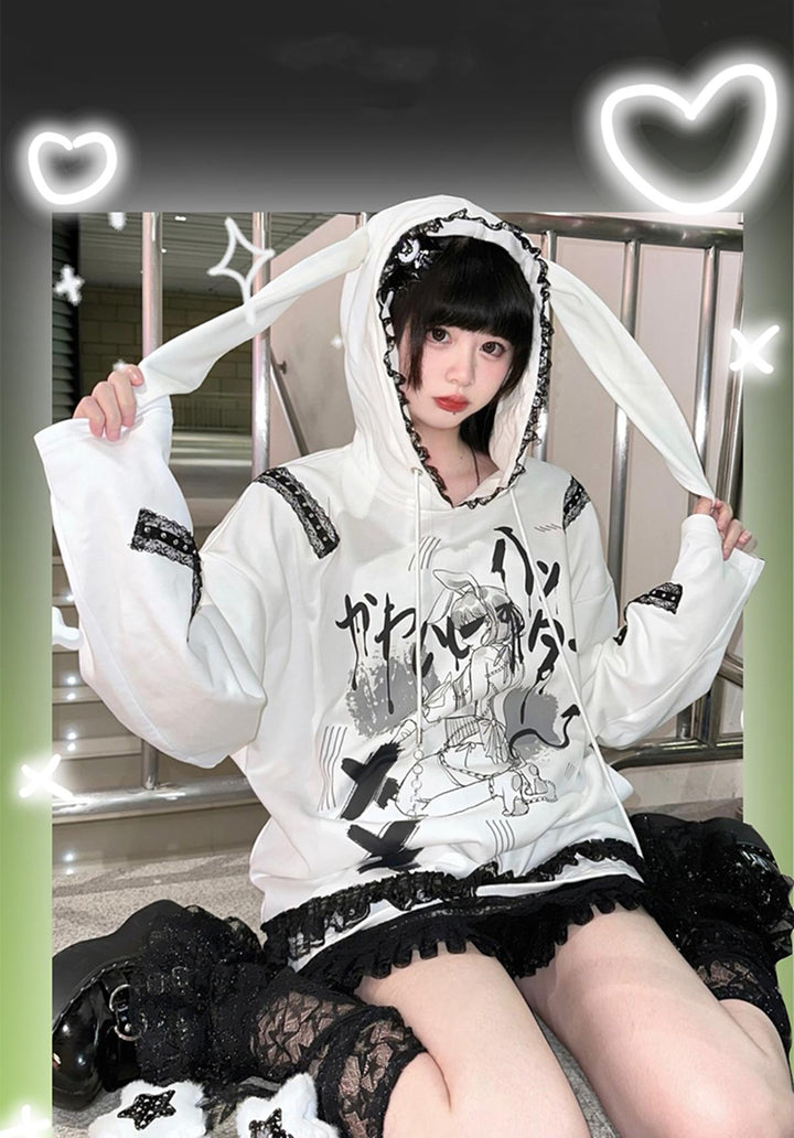 Y2K Cotton Hoodie Yami Kawaii Bunny Ear Hoodie 34000:477310 34000:477310