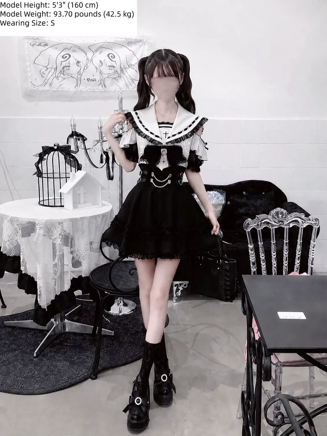 Jirai Kei Sailor Collar Lace Blouse Set, Cross Details 45808:863551