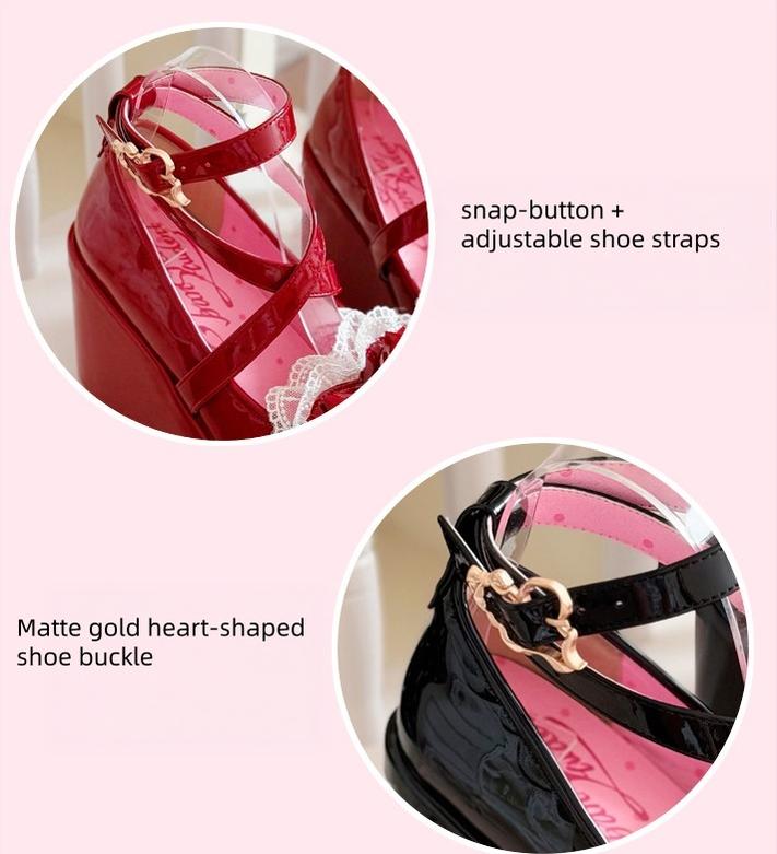 Sweet Lolita Wedge Shoes, Heart & Bow Details 45951:872567