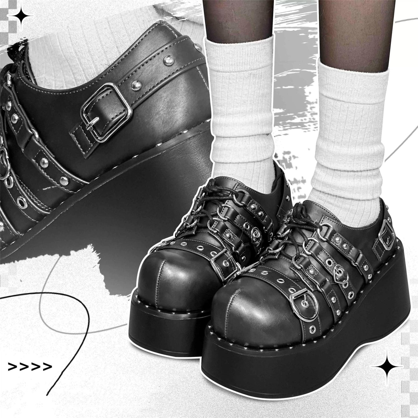Punk Platform Shoes Gothic Buckle Leather Shoes (34 35 36 37 38 39 40) 35520:530706