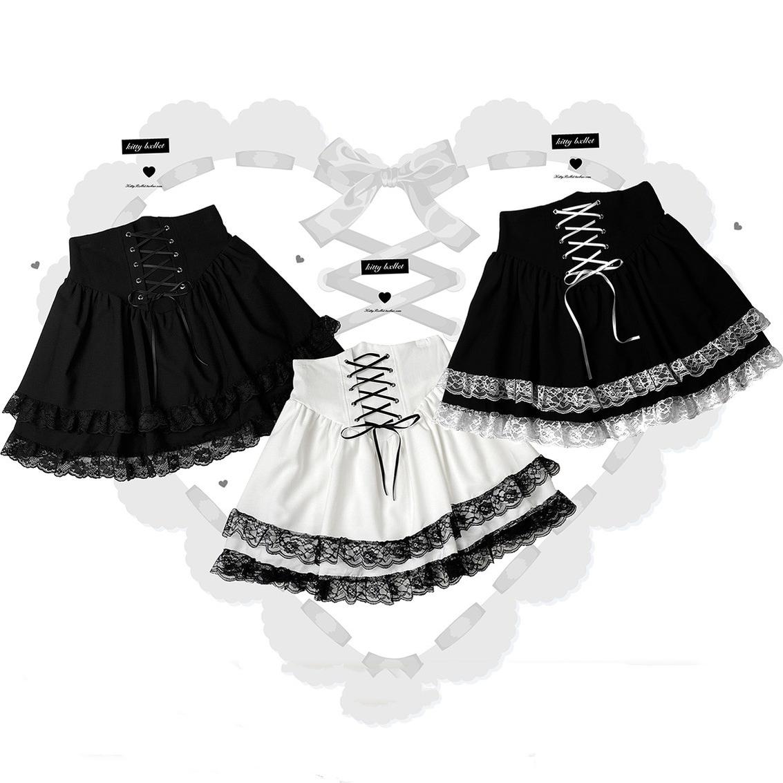 Jirai Kei Skirt High Waist Skirt Lace Up Skirt 36776:540214
