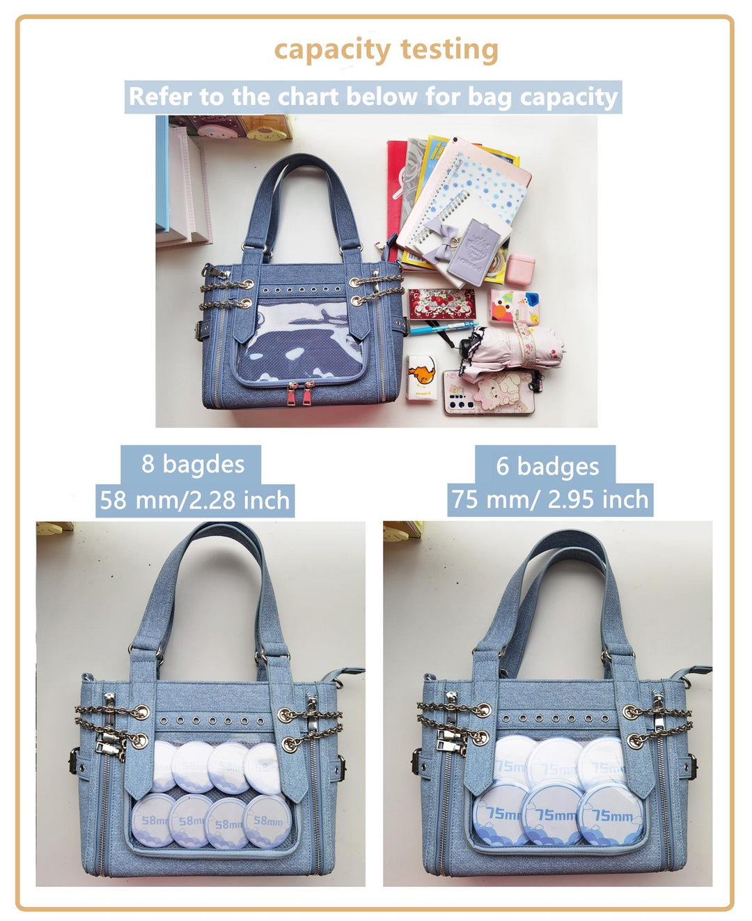 Kawaii Aesthetic Ita Bag Spicy Girl Chain Denim Crossbody Bag 33782:446750 33782:446750