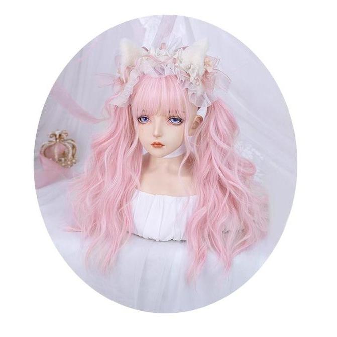 Lolita Wig Fairy Kei Pink Wig Long Curly Wig 32100:522652 32100:522652