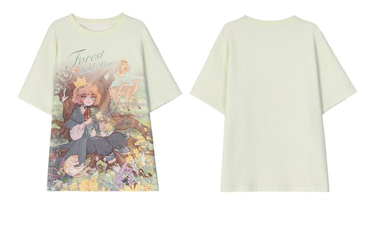 Mori Kei T-shirt Fairy Kei Top Fairytale Print T-shirt 36232:525428