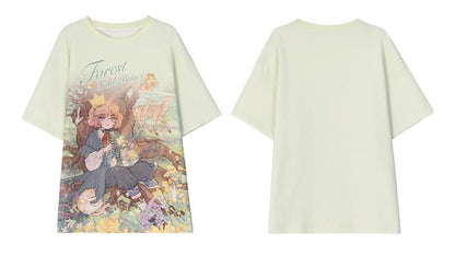 Mori Kei T-shirt Fairy Kei Top Fairytale Print T-shirt 36232:525428