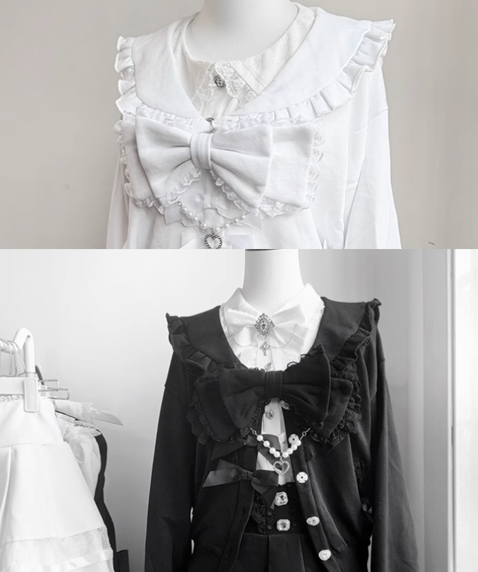 Jirai Kei Jacket Sailor Collar Coat With Lace Bow and Peal Chain 42148:730707