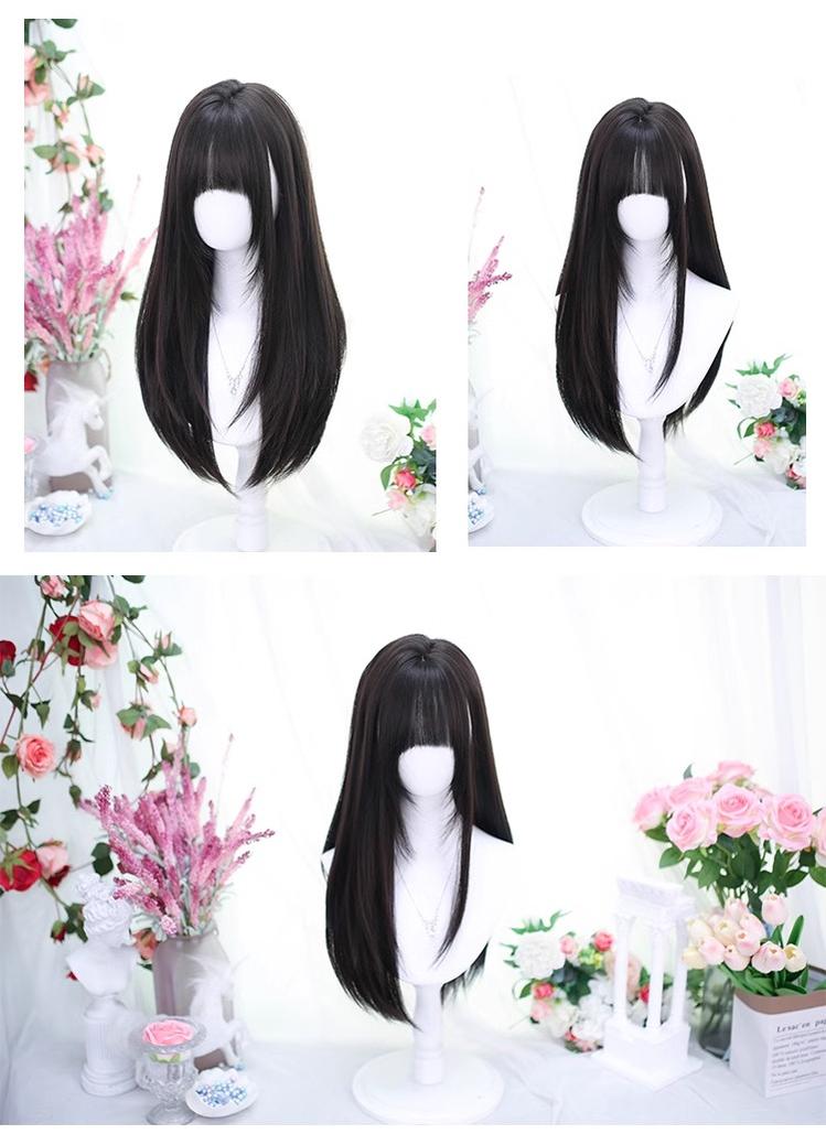 Lolita Wig Black Brown Wigs Medium Length Straight Wigs 35600:496390 35600:496390