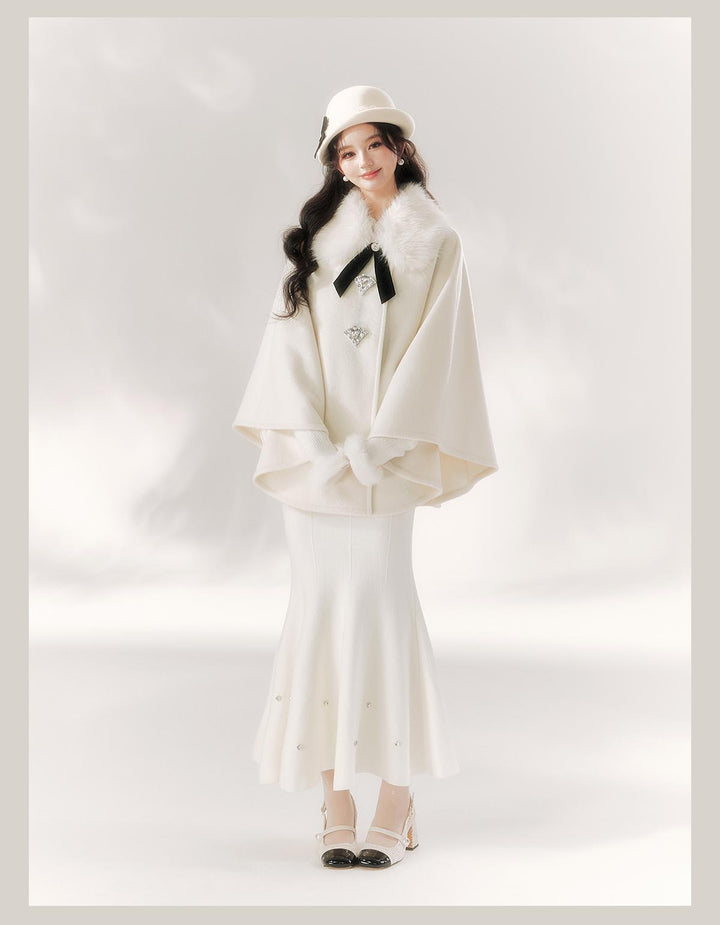 Jirai Kei Cape Woolen Coat Winter Fur Collar Coat 41062:685628