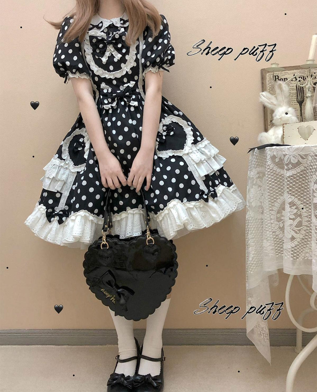 Sweet Lolita Bag Cute Heart Shaped Scalloped Bow Handbag 40326:656060