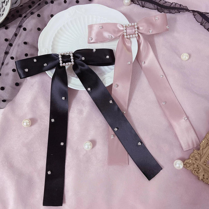 Jirai Kei Bowknot Hair Clip, Pearl and Rhinestone 45101:835673