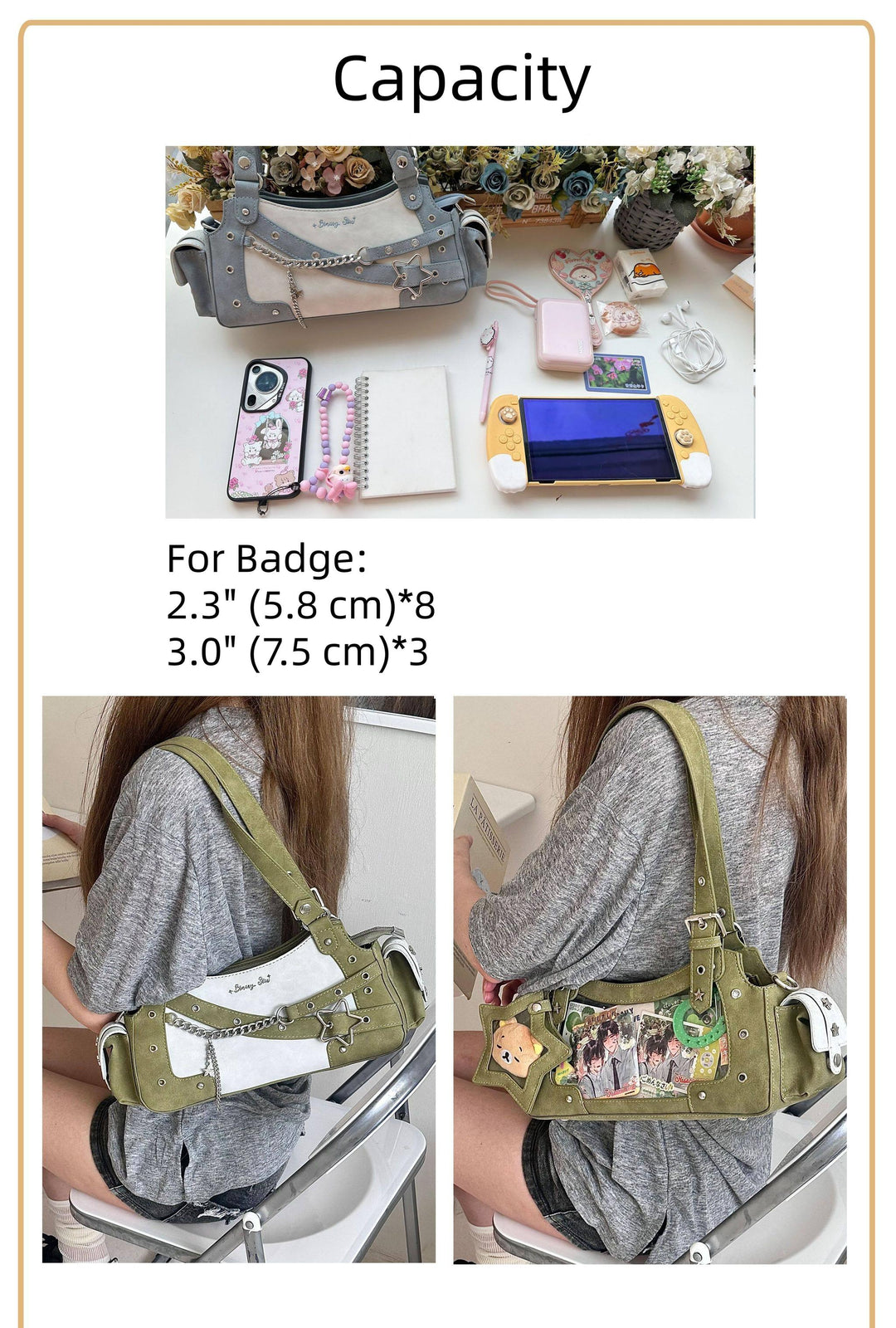 Punk Studded Ita Bag, Clear Window & Star Pouch 45416:847501