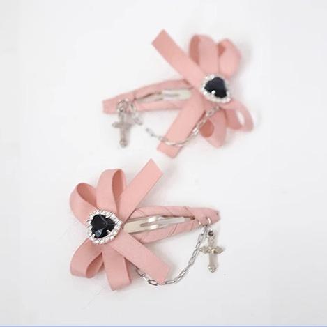 Jirai Kei Lolita JK Hair Clips Bow Bangs Hairpin Accessories (Pink) 22518:332194 (Pink) 22518:332194