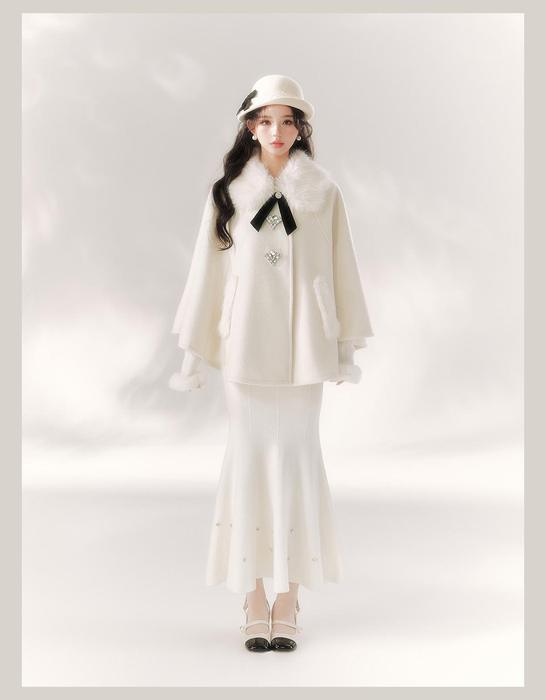 Jirai Kei Cape Woolen Coat Winter Fur Collar Coat 41062:685614