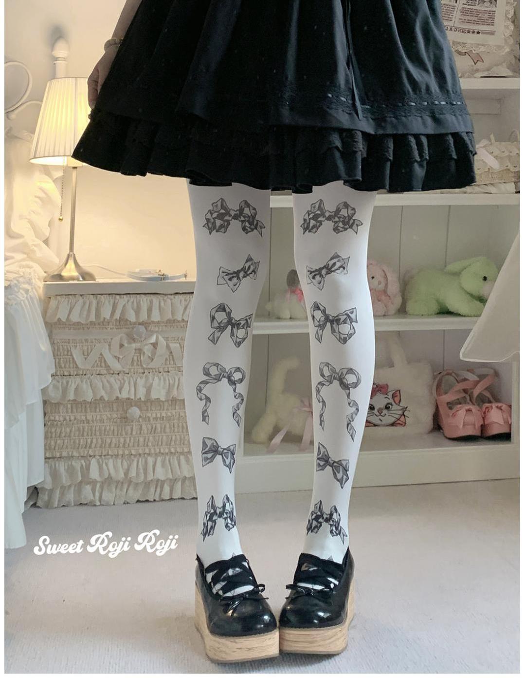 Sweet Lolita Tights Cute Velvet Bow Printed Socks Multicolor 42367:738088