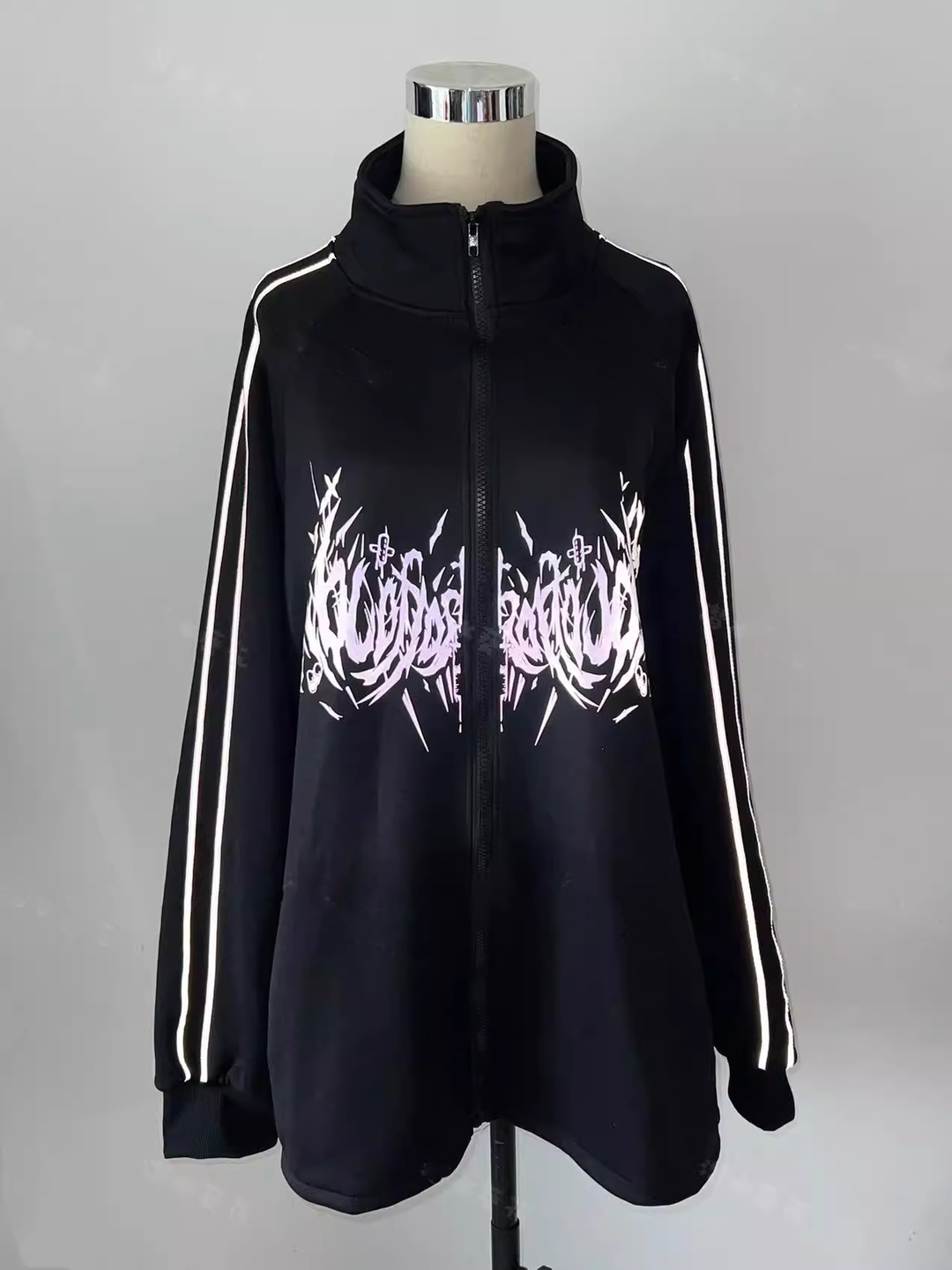 Oversized Jirai Kei Jacket Black Coat Reflective Print Top (Black / L M S) 40274:655832