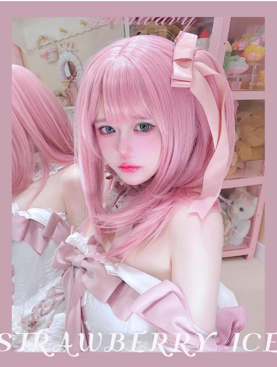 Lolita Wig Pink Mid-length Wig Girly Detachable Ponytail Wig 38890:605788