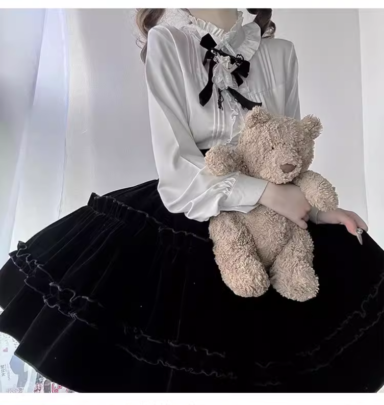 Ouji Lolita Prince Outfit Set Black Skirt Velvet Shorts Set 39368:631948