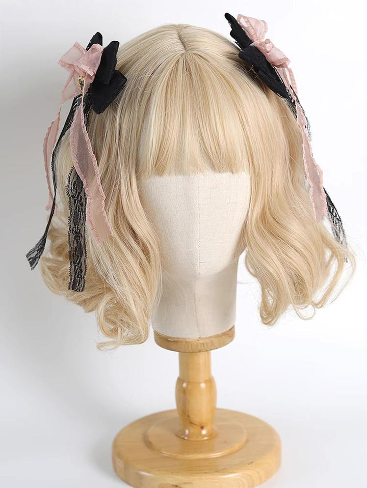 Jirai Kei Black Pink Hair Pin With Lace And Bow 22530:322920 22530:322920