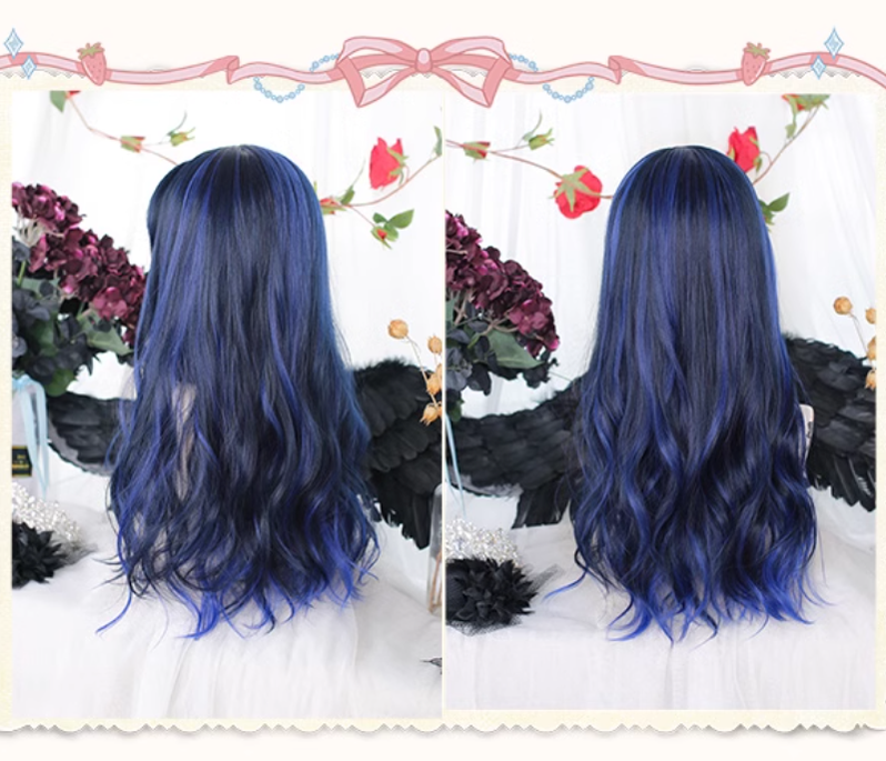 Lolita Wig Blue Black Wig With Big Waves Long Wig 35620:496348 35620:496348