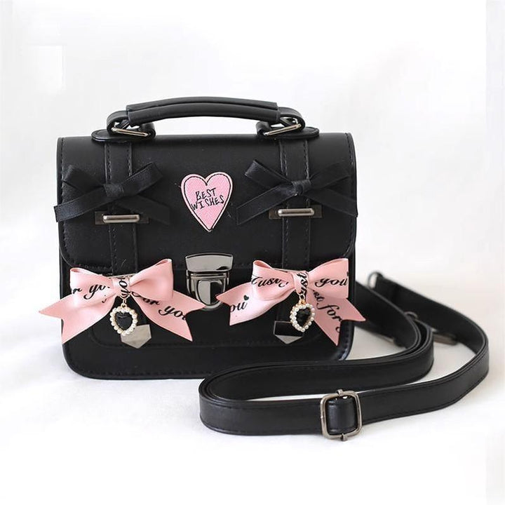 Jirai Kei Black Bag Bows Leather Shoulder Bag 33802:449848 33802:449848