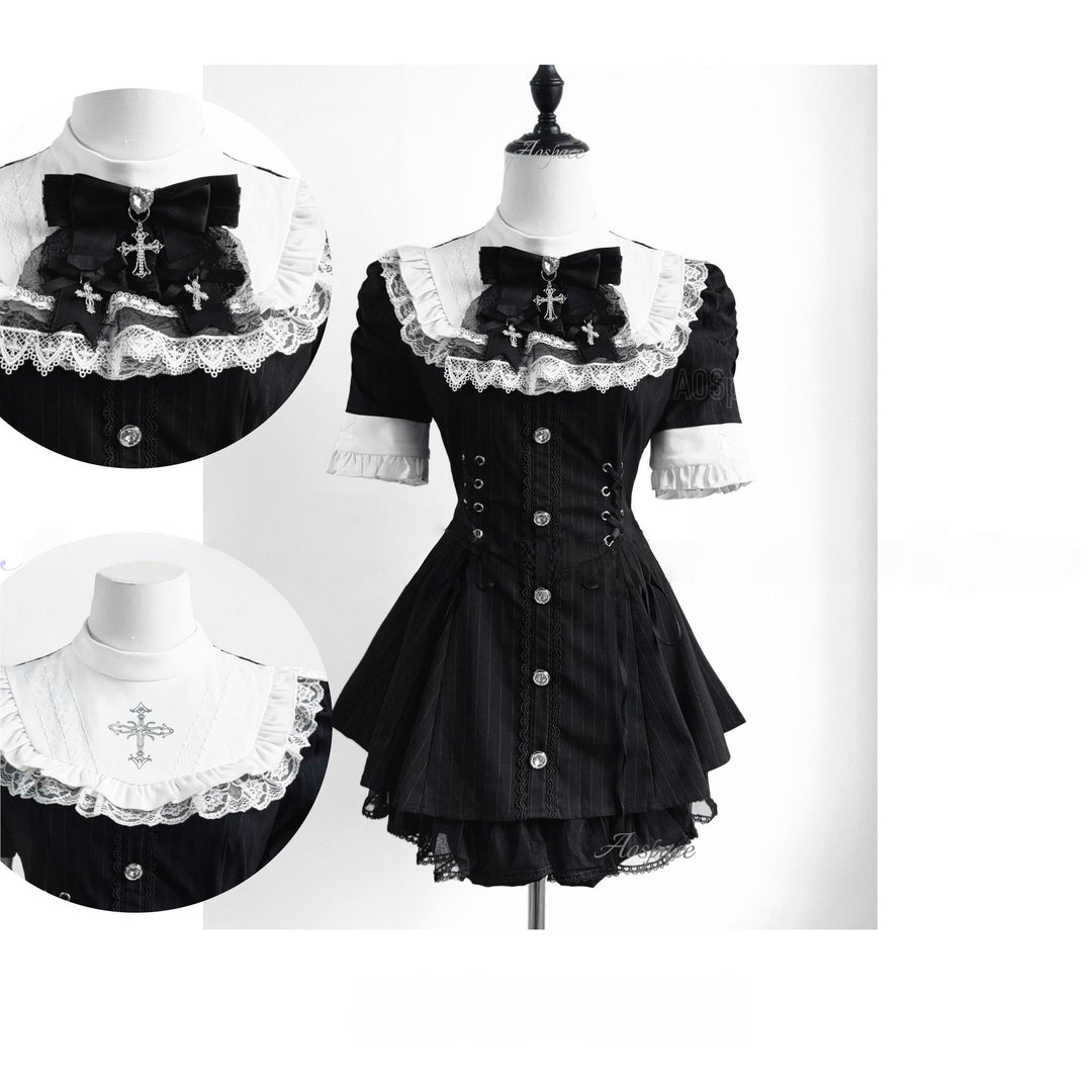 Short-sleeved Ryousangata Dress, Detachable Bowtie (L M S XL) 43823:786803