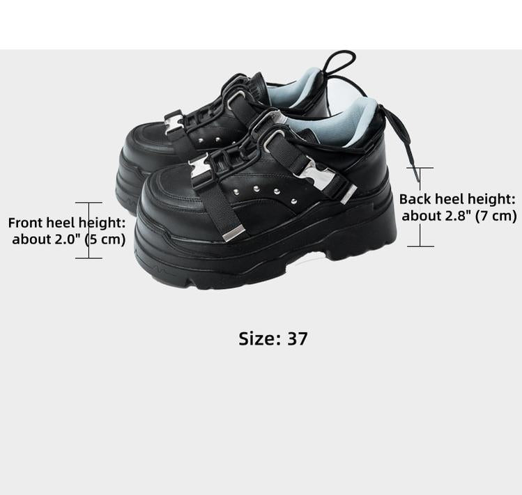 White/Black Punk High Platform Shoes, Metal Buckles 44400:807760