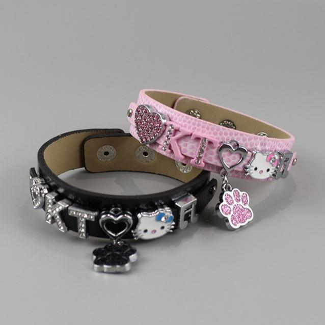 Pink & Black Y2K Cat Charm Bracelet, Snakeskin-Like 45527:853214