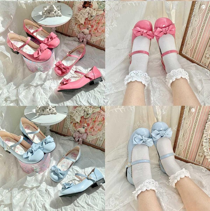 Kawaii Lolita Round-toe Bow Flat Shoes Low-heeled Shoes 15Colors 22818:330360 22818:330360