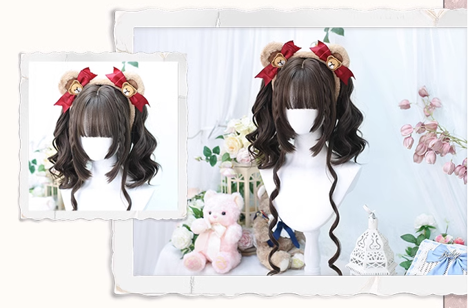 Kawaii Lolita JK Natural Double Ponytail Brown Short Wig 22808:330638