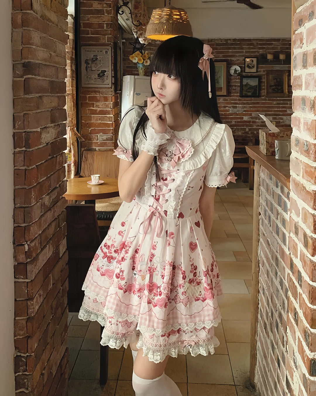 Kawaii Lolita Skirt Set, Bunny and Cherry Print 45163:838700