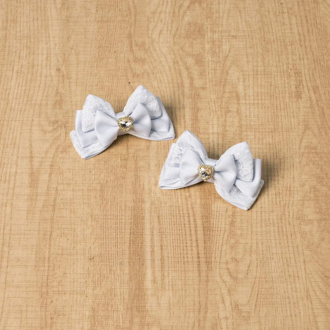 Jirai Kei Four-layer Bow Hair Clips, Heart Rhinestone 45777:862016