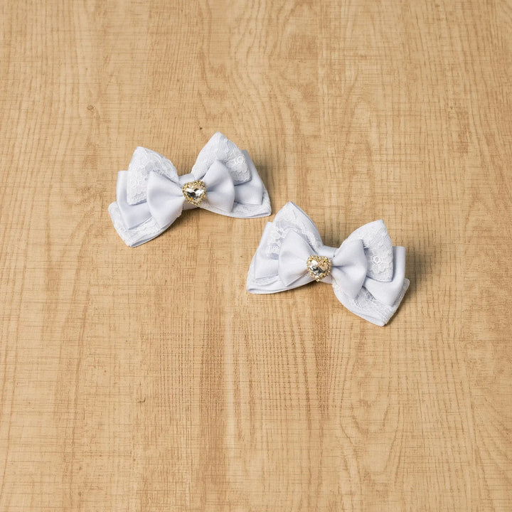 Jirai Kei Four-layer Bow Hair Clips, Heart Rhinestone 45777:862016