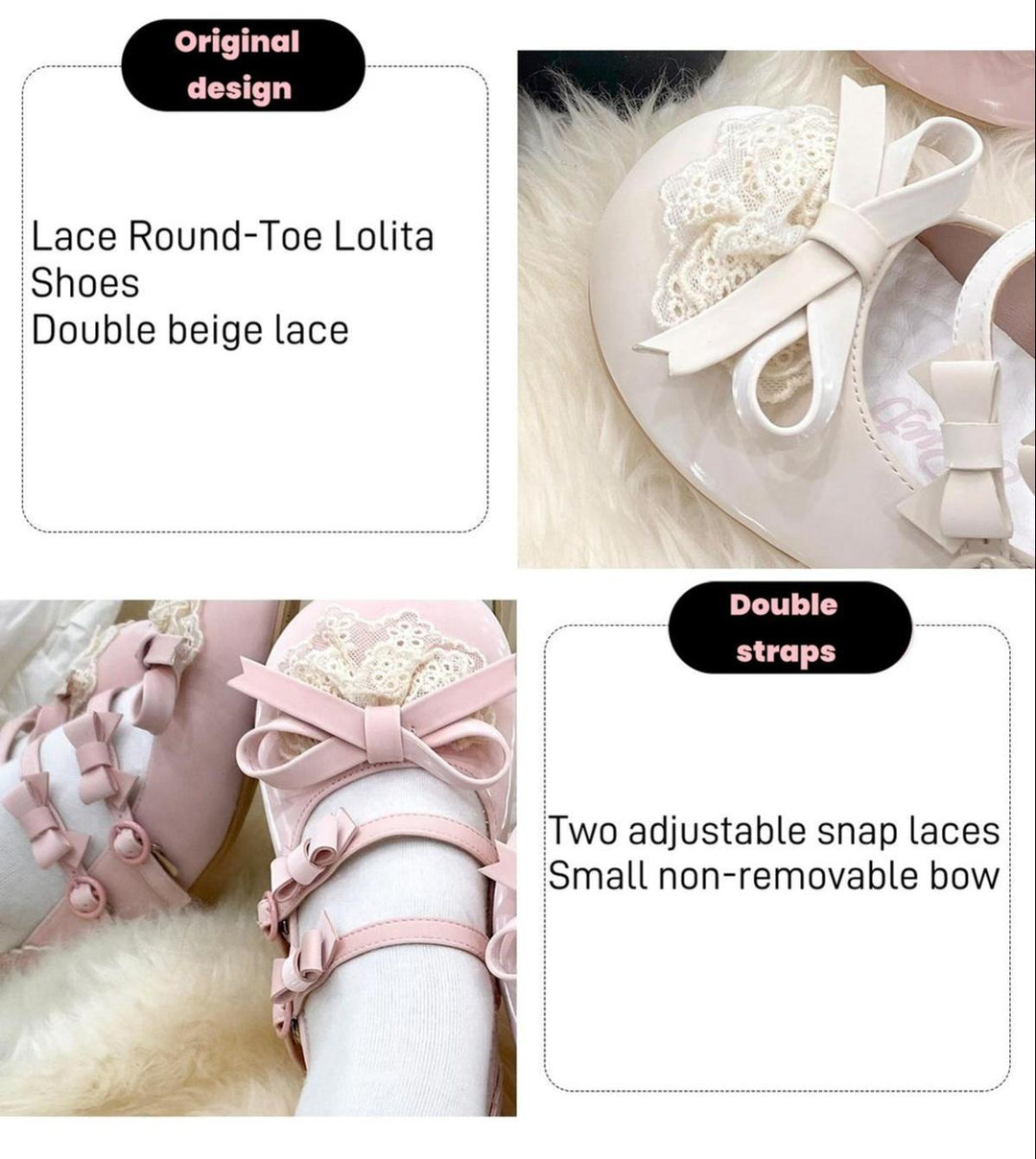 Lolita Shoes Kawaii Low Heel Shoes Lace Round-Toe Shoes 37112:557744 37112:557744