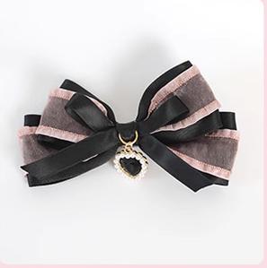 Jirai Kei Black Pink Hair Pin With Lace And Bow 22530:322900 22530:322900