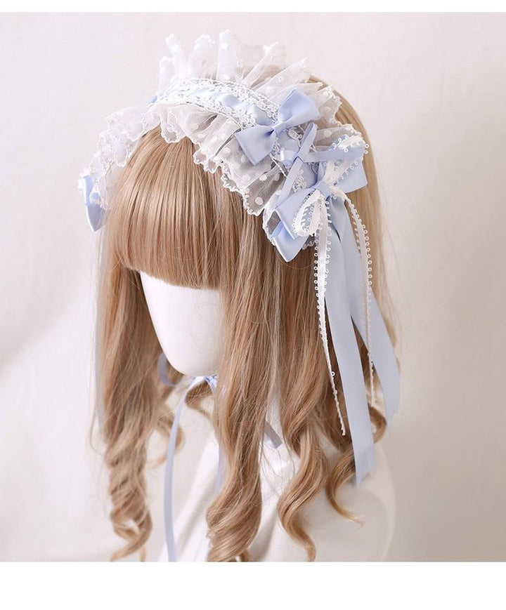 Lolita Headdress Blue Satin Ballet Hair Clip Lace Headband 37020:551610 37020:551610