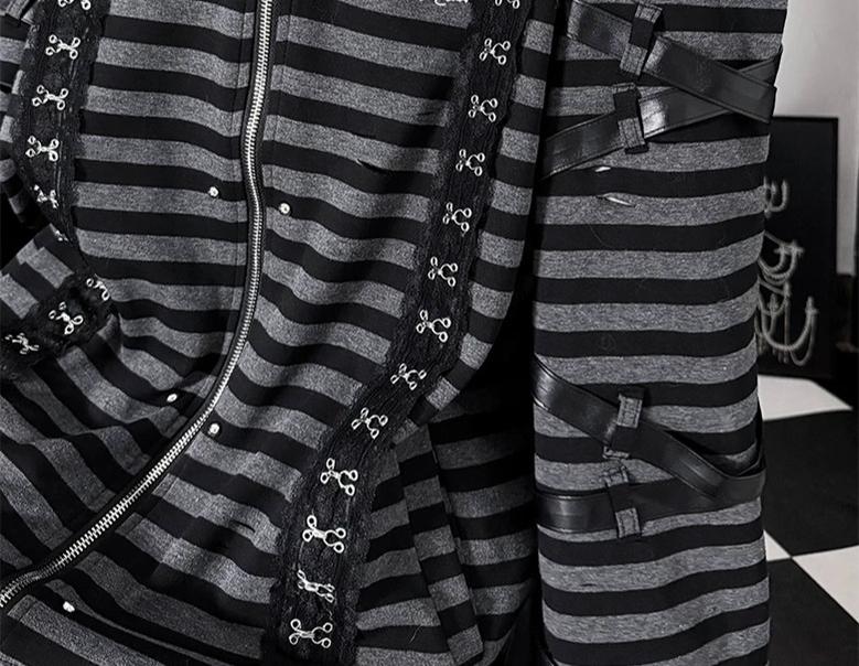 Gothic Open-Shoulder Hoodie Jacket with Devil Horns 46063:875401
