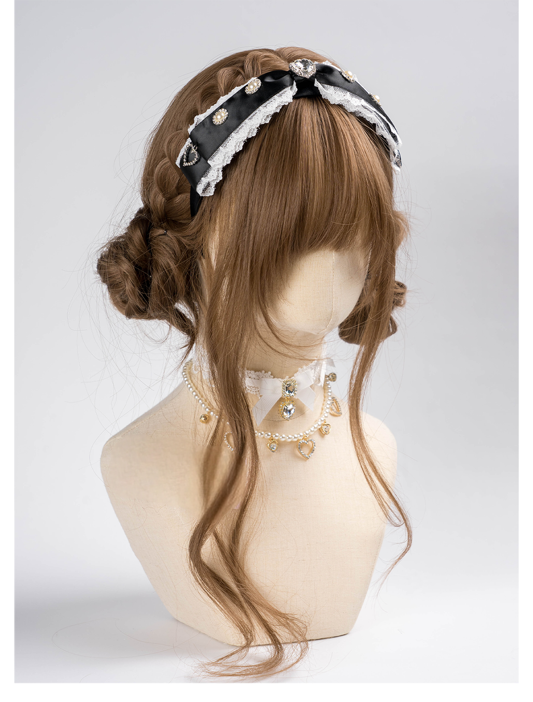 Jirai Kei Headband Cute Lace Bow Rhinestone Headband 40888:679044