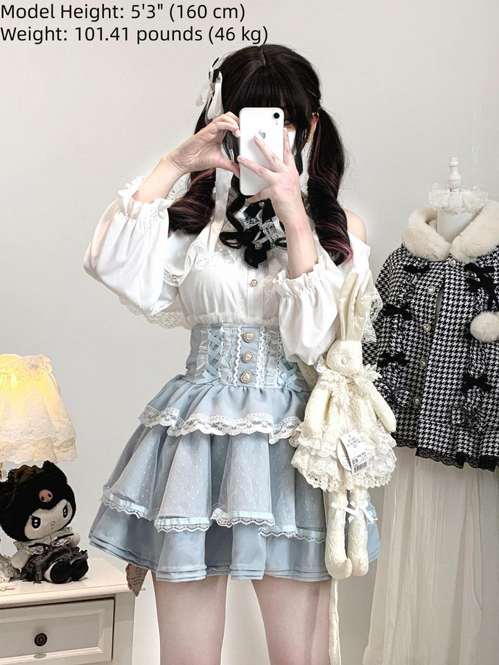 Ryousangata High-waist Skirt, Tiered Hem 44003:792903