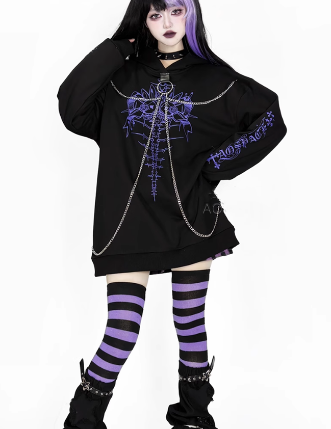 Jirai Kei Hoodie Gothic Sweatshirt Soul-Devouring Rabbit Bone Printed 42150:731186