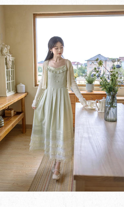Mori Kei Strap Dress V-neck Dress With Multiple colors 36210:524052