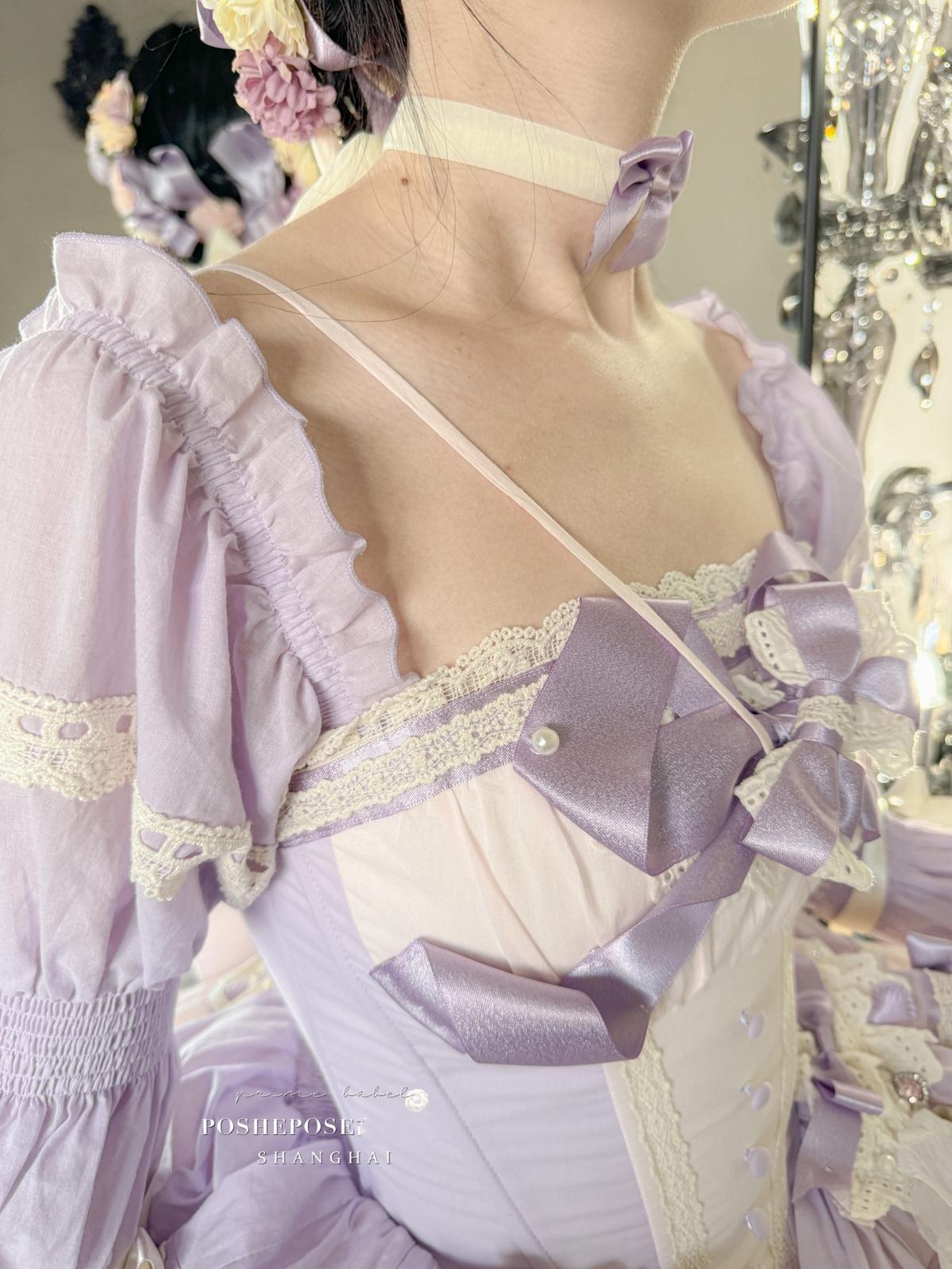 Lolita Dress Set Sweet Violet Pink Puffy Dress Corset Dress 36388:554840