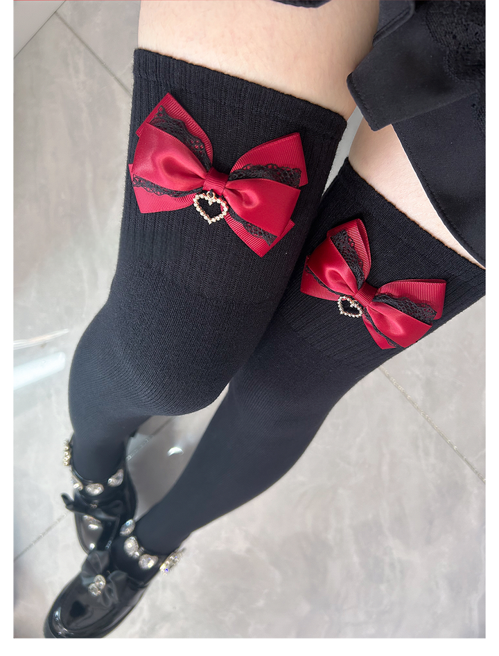 Jirai Kei Socks Cute Cashmere Thighhighs With Lace Bow 41744:716920