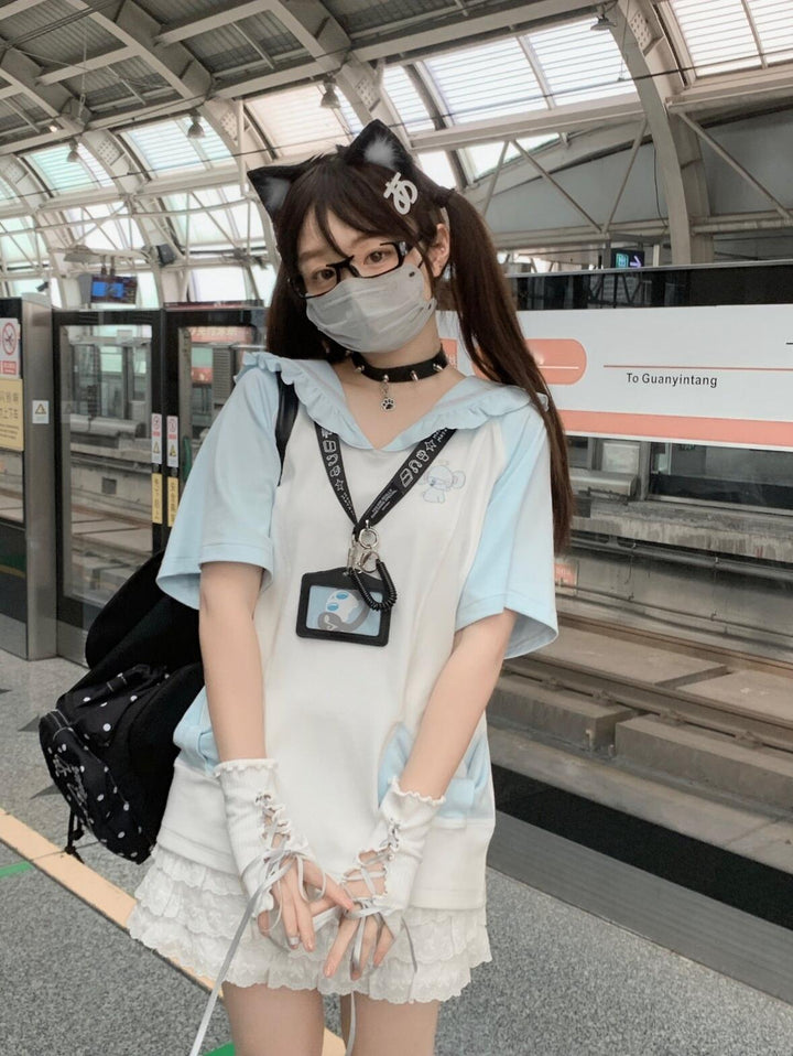 Tenshi Kaiwai Sailor Collar T-Shirt, Elephant Print 45469:850038