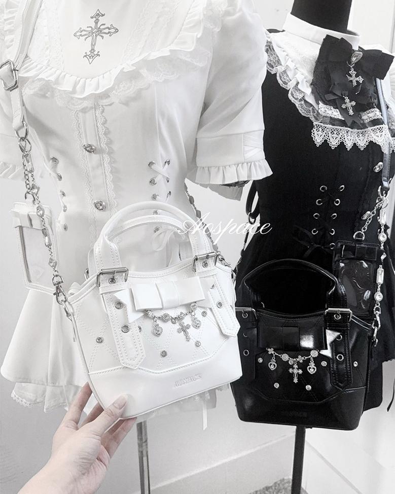 Oil-waxed Leather Jirai Kei Cross-body Bag, Detachable Strap 44161:798501