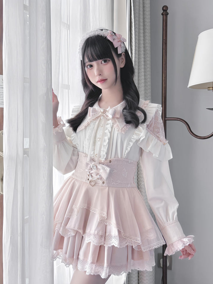 High-waist Jirai Kei Skirt, Pearl & Rhinestone Accents 44782:826709