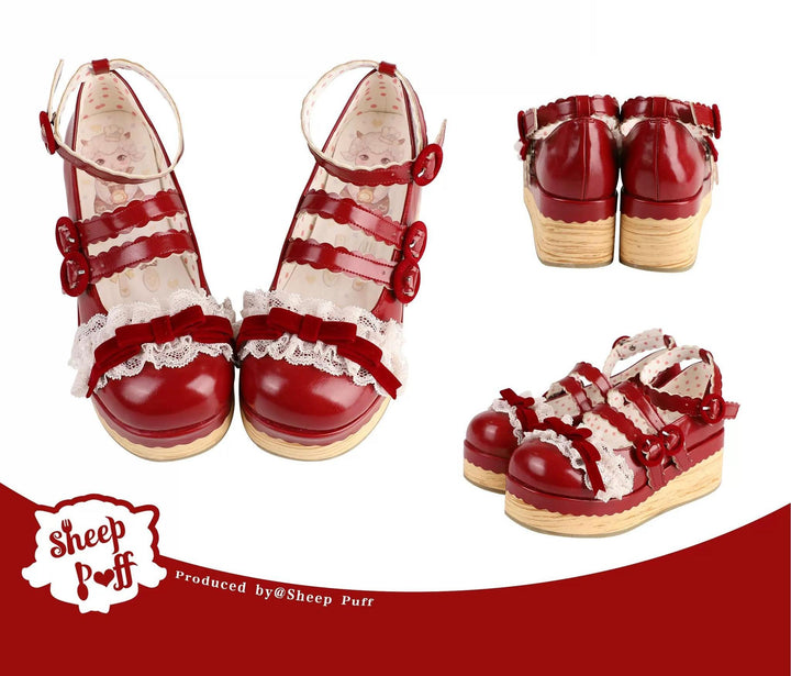 Jirai Kei Lolita Shoes Multicolored Thick-soled Muffin Shoes (34 35 36 37 38 39 40 41 / Red) 22034:568712 (34 35 36 37 38 39 40 41 / Red) 22034:568712